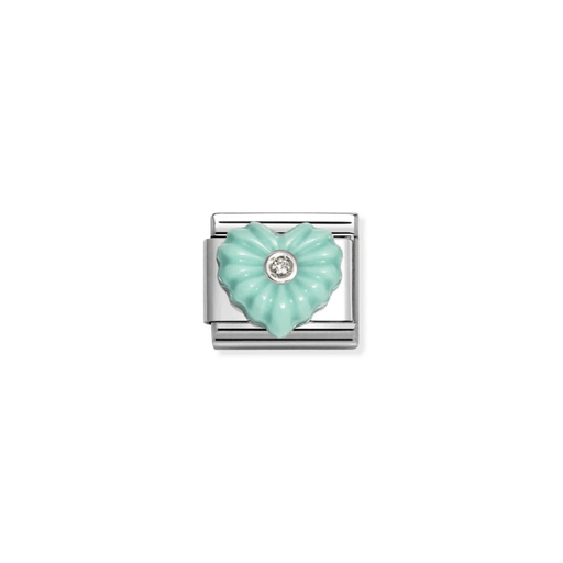 Nomination Classic silver charm with sculpted turquoise stone heart and Cubic Zirconia centre