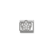 Nomination Classic silver flower charm with white Cubic Zirconia, front view