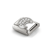 Angled view of Nomination silver crescent moon charm set with white Cubic Zirconia