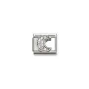 Nomination Classic silver crescent moon charm with white Cubic Zirconia, front view