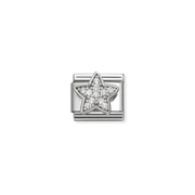 Nomination Classic silver star charm with white Cubic Zirconia, front view