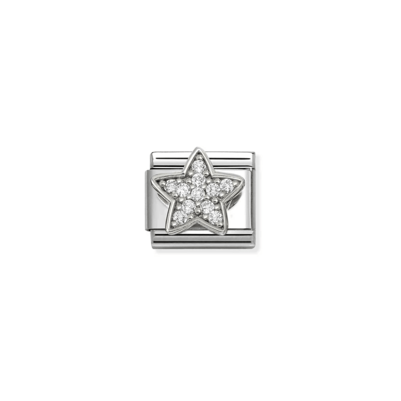 Nomination Classic silver star charm with white Cubic Zirconia, front view