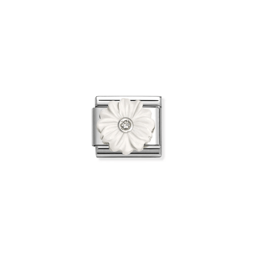 Nomination Classic silver charm with white synthetic-stone flower and Cubic Zirconia centre