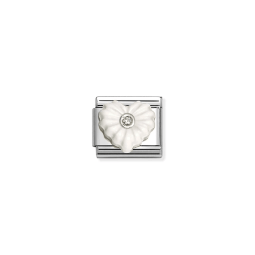 Nomination Classic silver charm with sculpted white stone heart and Cubic Zirconia centre