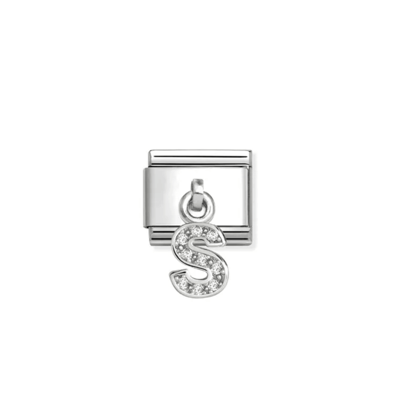 Nomination Composable Classic CZ Letter S Pendant Link Charm with white Cubic Zirconia