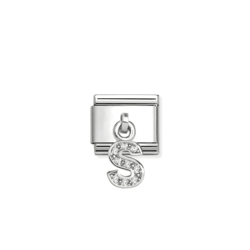 Nomination Composable Classic CZ Letter S Pendant Link Charm with white Cubic Zirconia