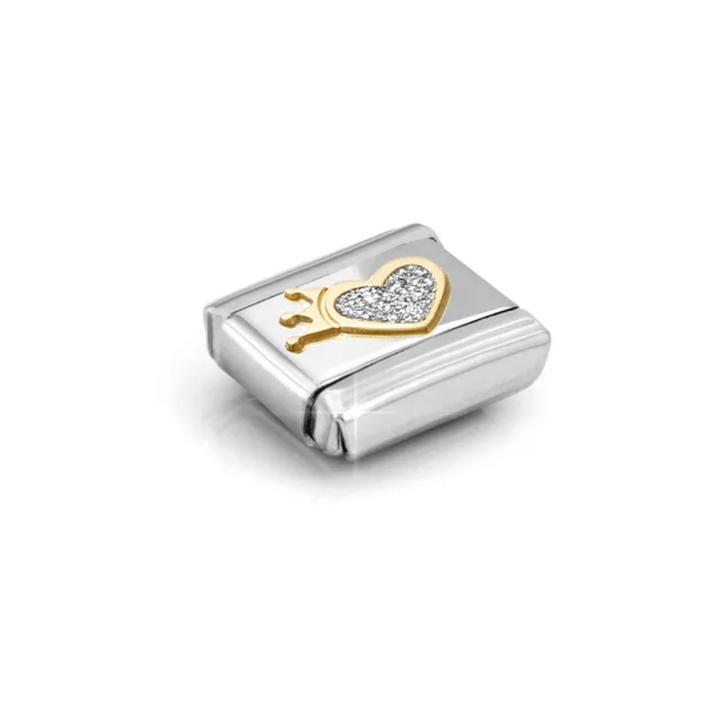 Nomination Composable Classic Glitter Heart Crown Link charm angled view
