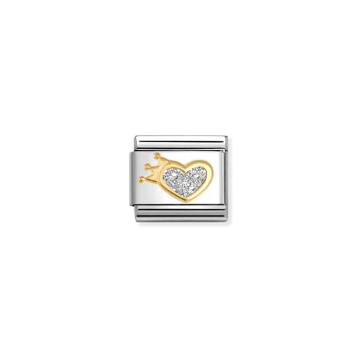 Nomination Composable Classic Glitter Heart Crown Link charm with yellow gold detail

