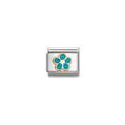 Nomination Composable Classic Gold Glitter Light Blue Flower Link Charm with sparkling enamel detail