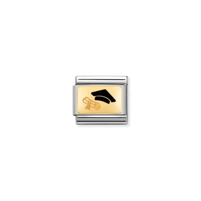 Nomination Composable Classic Graduation Cap Link charm with yellow gold and black enamel
