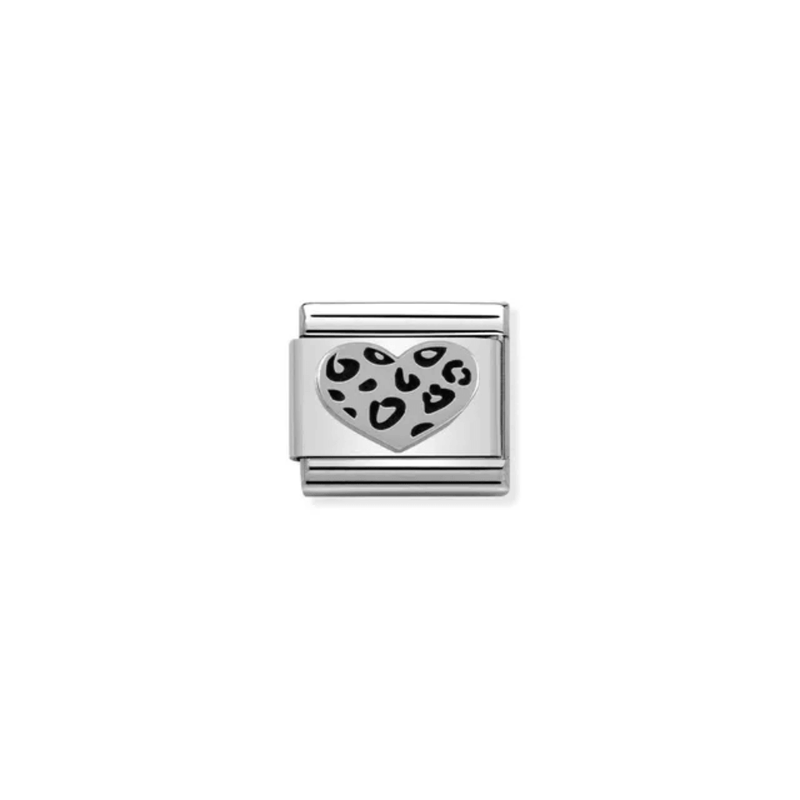 Nomination Composable Classic Leopard Heart Silver Link charm front view
