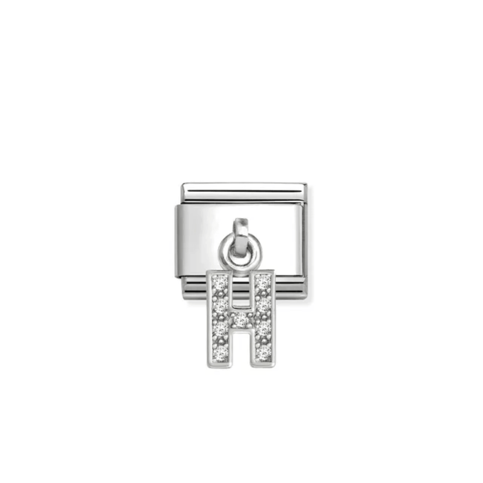 Nomination Composable Classic Letter H Pendant Link charm with white Cubic Zirconia
