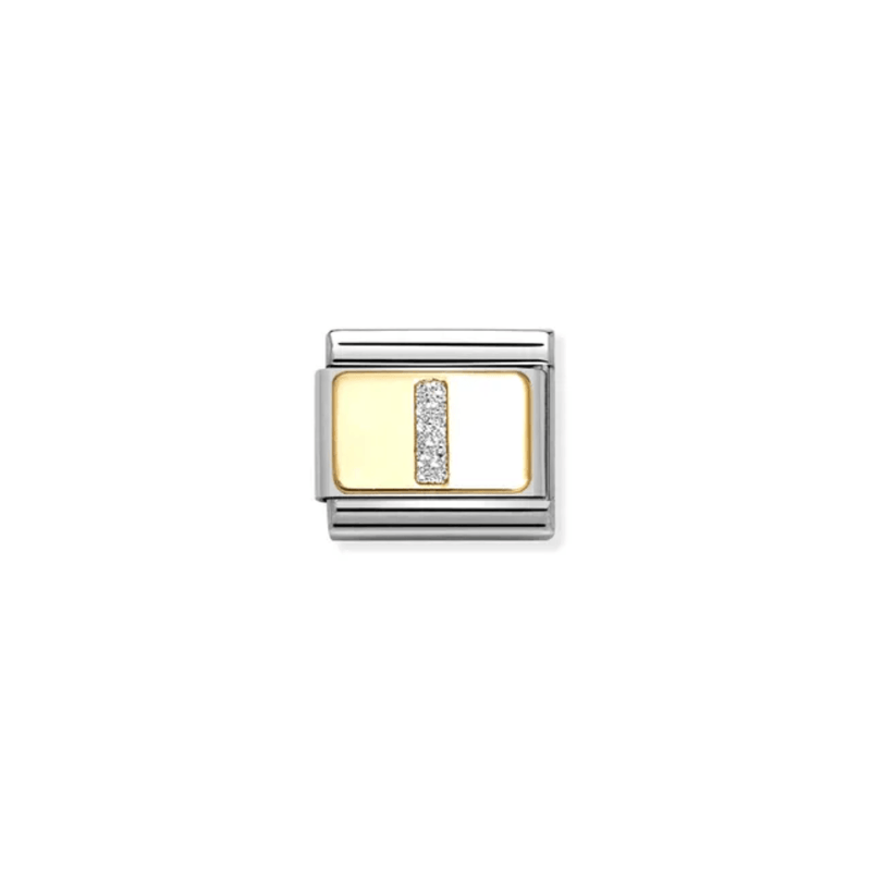 Nomination Composable Classic Letter I Silver Glitter Link charm front view
