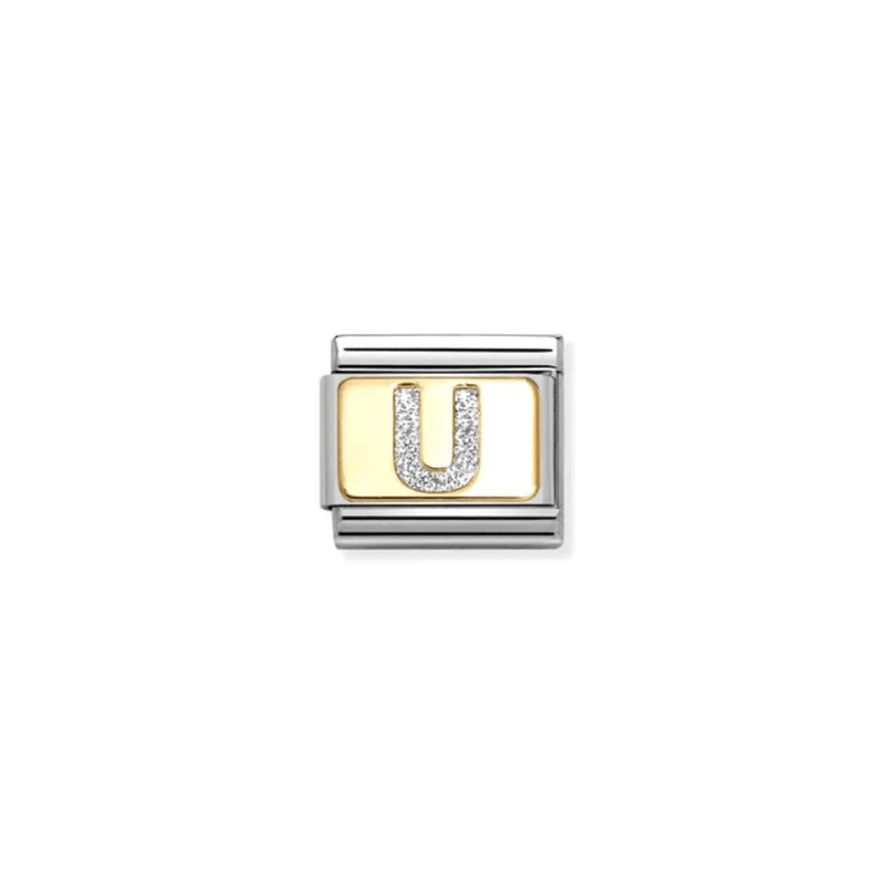 Nomination Composable Classic Letter U Silver Glitter Link charm front view
