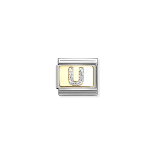 Nomination Composable Classic Letter U Silver Glitter Link charm front view
