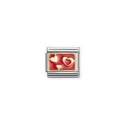 Nomination Composable Classic Link with gold hearts on red enamel, stainless steel with yellow gold detail