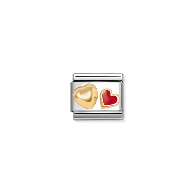 Nomination Composable Classic Link with raised heart and red enamel heart on stainless steel with yellow gold detail
