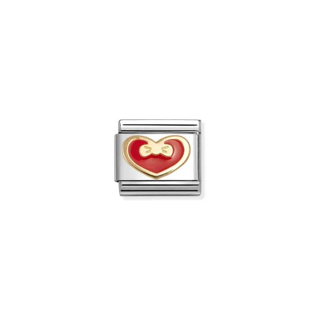Nomination Composable Classic Link red heart with bow charm with yellow gold detail on stainless steel