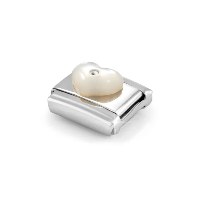 Nomination Composable Classic Link white Mother of Pearl heart charm angled view

