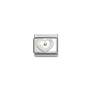 Nomination Composable Classic Link with white Mother of Pearl heart charm front view
