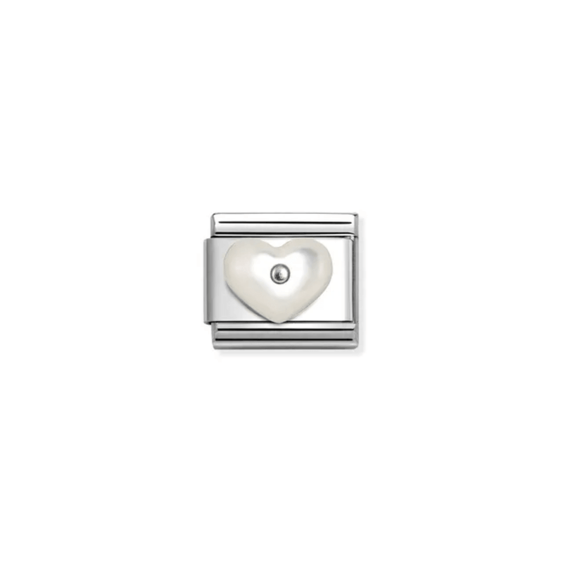 Nomination Composable Classic Link with white Mother of Pearl heart charm front view

