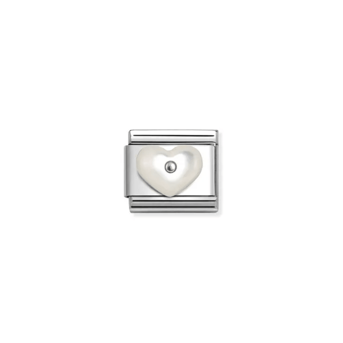 Nomination Composable Classic Link with white Mother of Pearl heart charm front view
