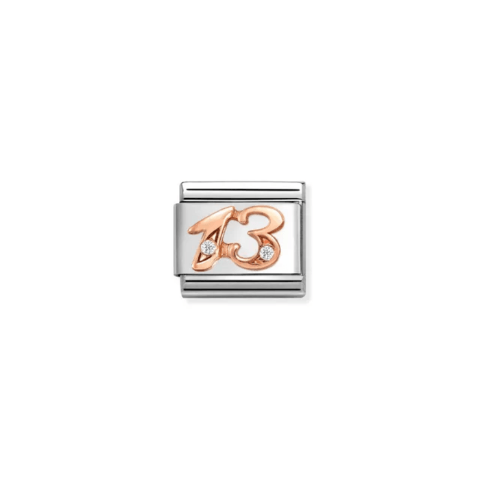 Nomination Composable Classic number 13 rose gold CZ link charm front view
