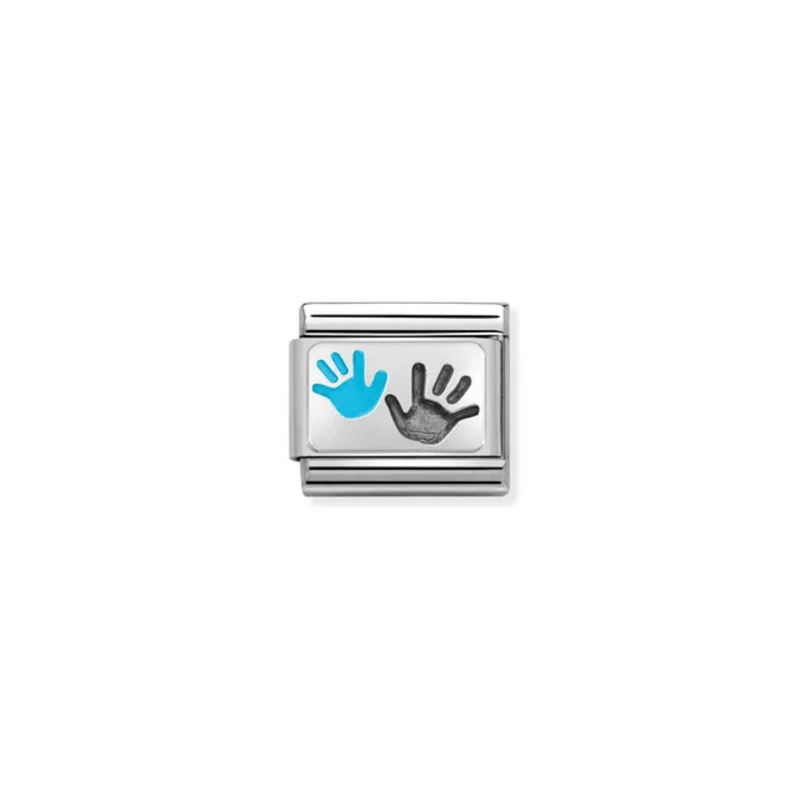 Nomination Composable Classic Parent Child Hands Blue Link charm with blue enamel
