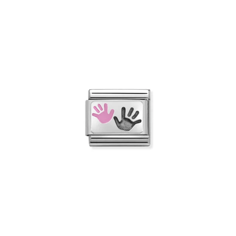 Nomination Composable Classic Parent Child Hands Pink Link charm with enamel detail
