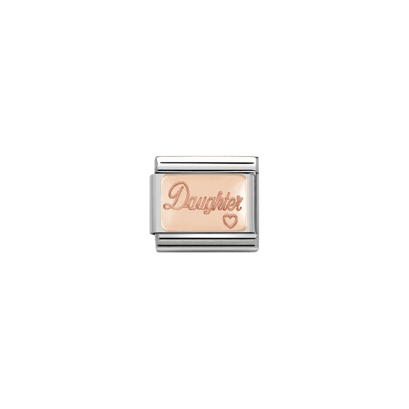 Nomination Composable Classic Rose Gold Daughter Heart Link Charm with engraved heart detail