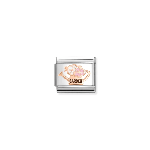 Nomination Composable Classic Rose Gold Garden Watering Can Link Charm with hand-applied enamel flowers