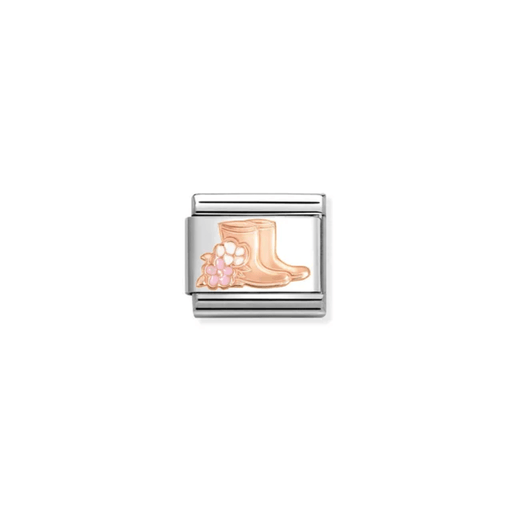 Nomination Composable Classic Rose Gold Wellies Link Charm with floral enamel detail