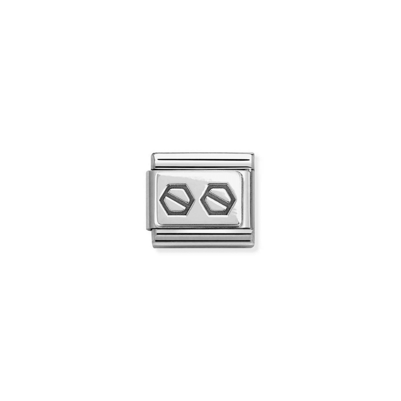Nomination Composable Classic Silver Double Hexagonal Screws Link Charm with oxidised detail