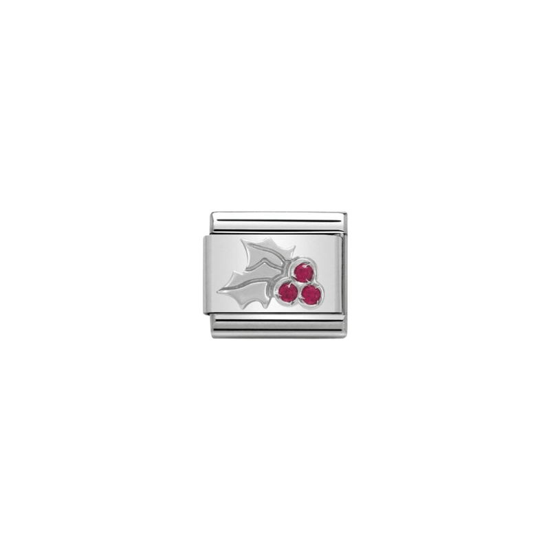 Nomination Composable Classic Silver Holly Christmas Link Charm with red Cubic Zirconia berries