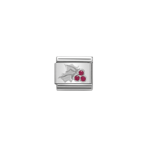 Nomination Composable Classic Silver Holly Christmas Link Charm with red Cubic Zirconia berries