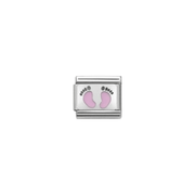 Nomination Composable Classic Silver Pink Footprint Link Charm with baby footprint enamel design