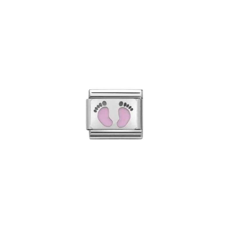 Nomination Composable Classic Silver Pink Footprint Link Charm with baby footprint enamel design