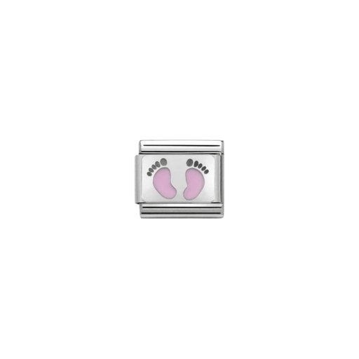 Nomination Composable Classic Silver Pink Footprint Link Charm with baby footprint enamel design