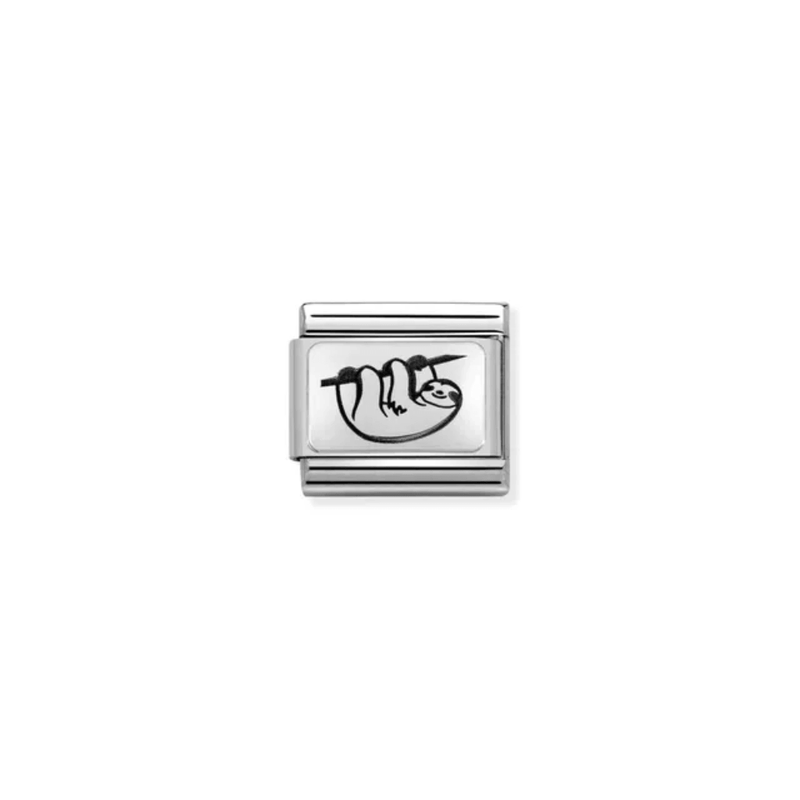 Nomination Composable Classic Silver Sloth Link Charm with black engraved design