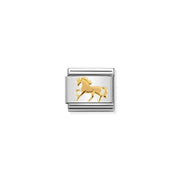 Nomination Composable Classic Link with yellow-gold galloping horse on stainless steel
