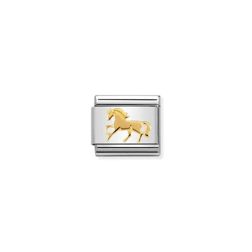 Nomination Composable Classic Link with yellow-gold galloping horse on stainless steel