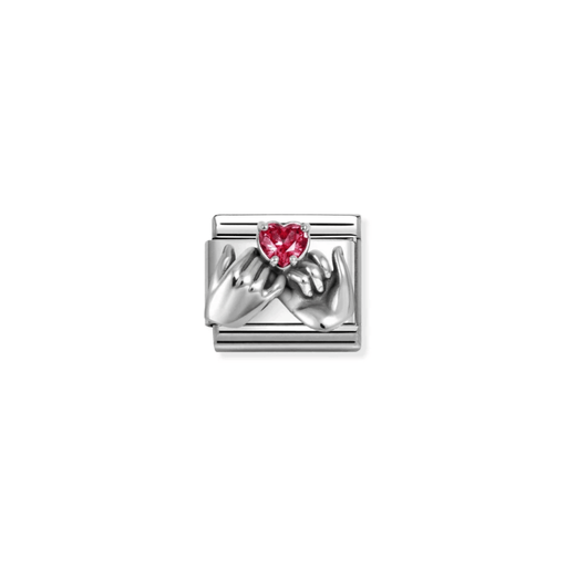 Nomination Composable Classic Hands and Red Heart charm in oxidised silver with red Cubic Zirconia