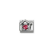 Nomination Composable Classic House charm in oxidised silver with red Cubic Zirconia heart