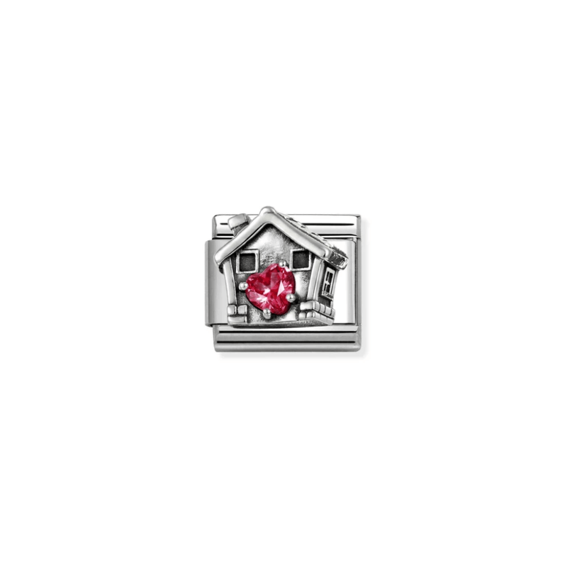 Nomination Composable Classic House charm in oxidised silver with red Cubic Zirconia heart