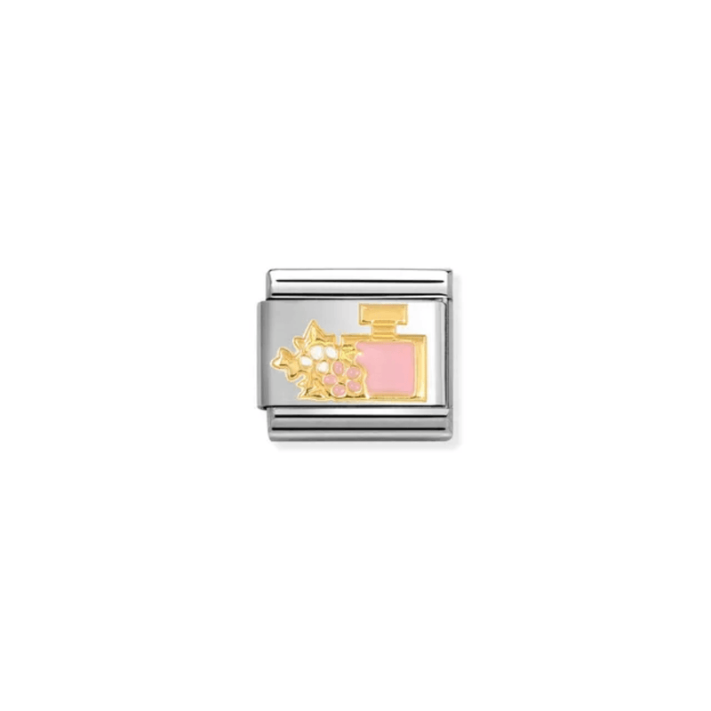 Nomination Composable perfume bottle and flower charm with pink and white enamel
