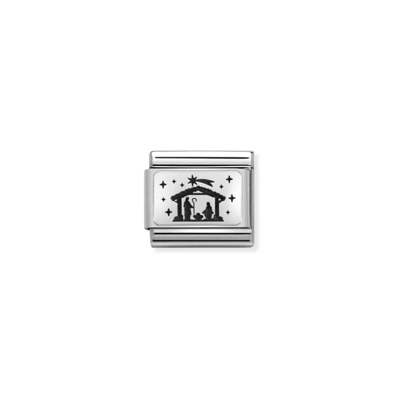 Nomination Composable silver Nativity charm with engraved Christmas scene