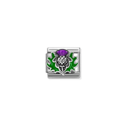 Nomination Composable Thistle Charm in silver with green and purple enamel

