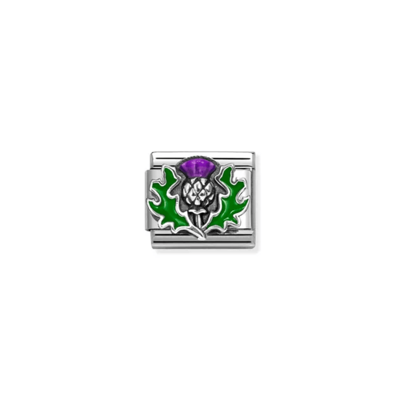 Nomination Composable Thistle Charm in silver with green and purple enamel
