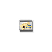 Nomination Classic Link charm with yellow-gold cruise ship and blue enamel windows on stainless steel