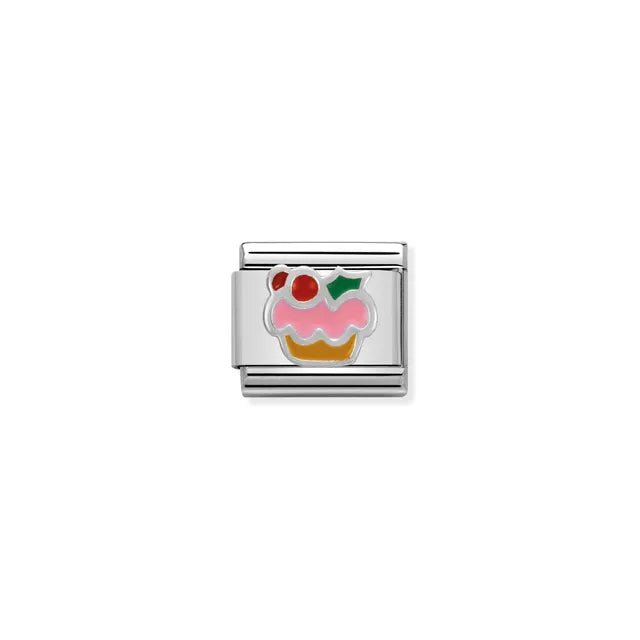 Nomination Classic link charm with colourful enamel cupcake on sterling silver and stainless steel